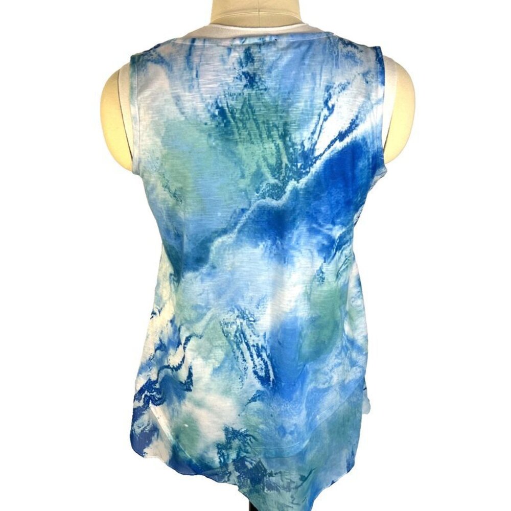 Style & Co Tank Top Women's 2X Blue Green White Sleeveless Beaded Asymmetric Hem - Picture 6 of 11